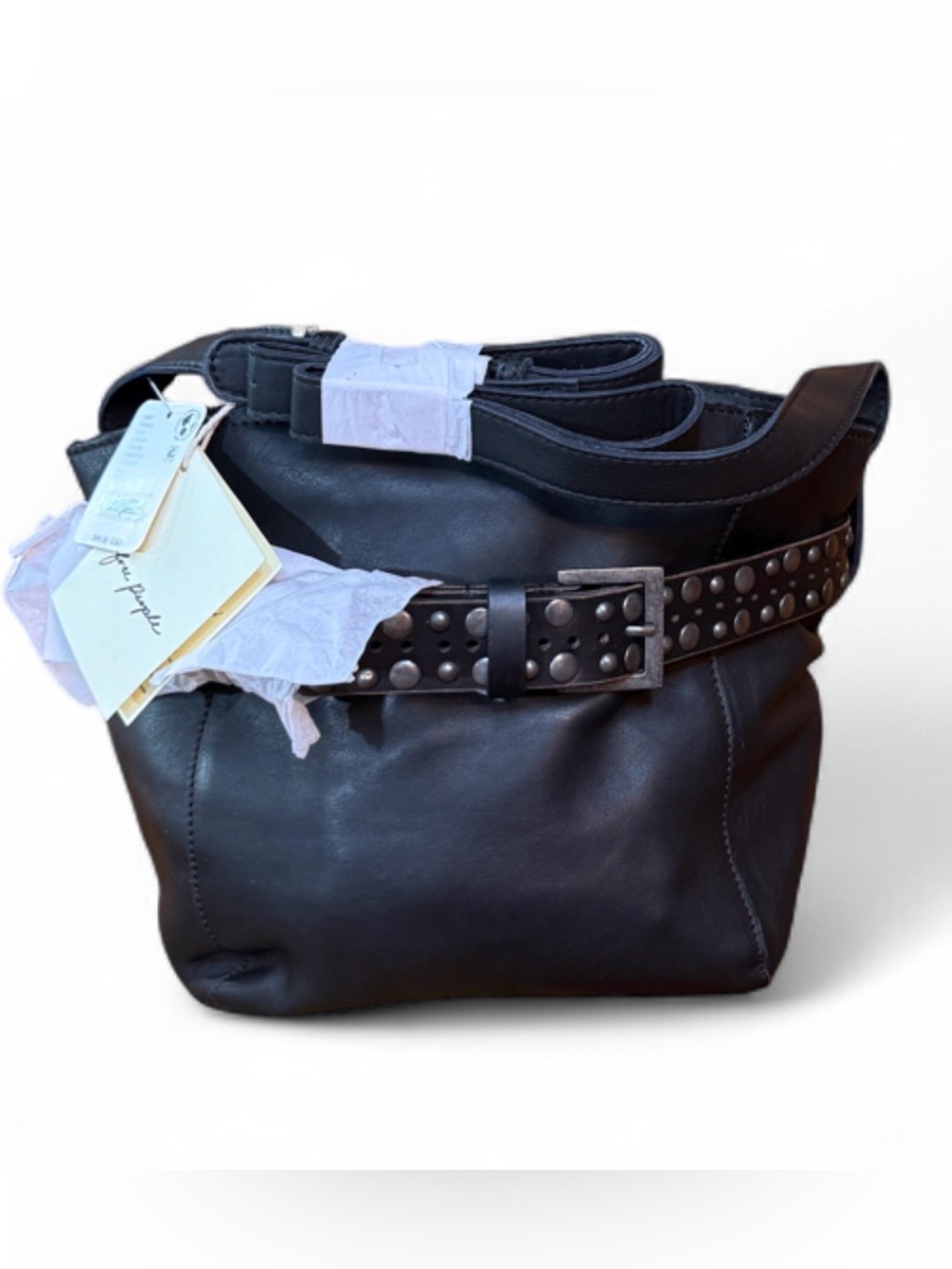 Free People Embellished Belt Bucket Bag in Black, NWT